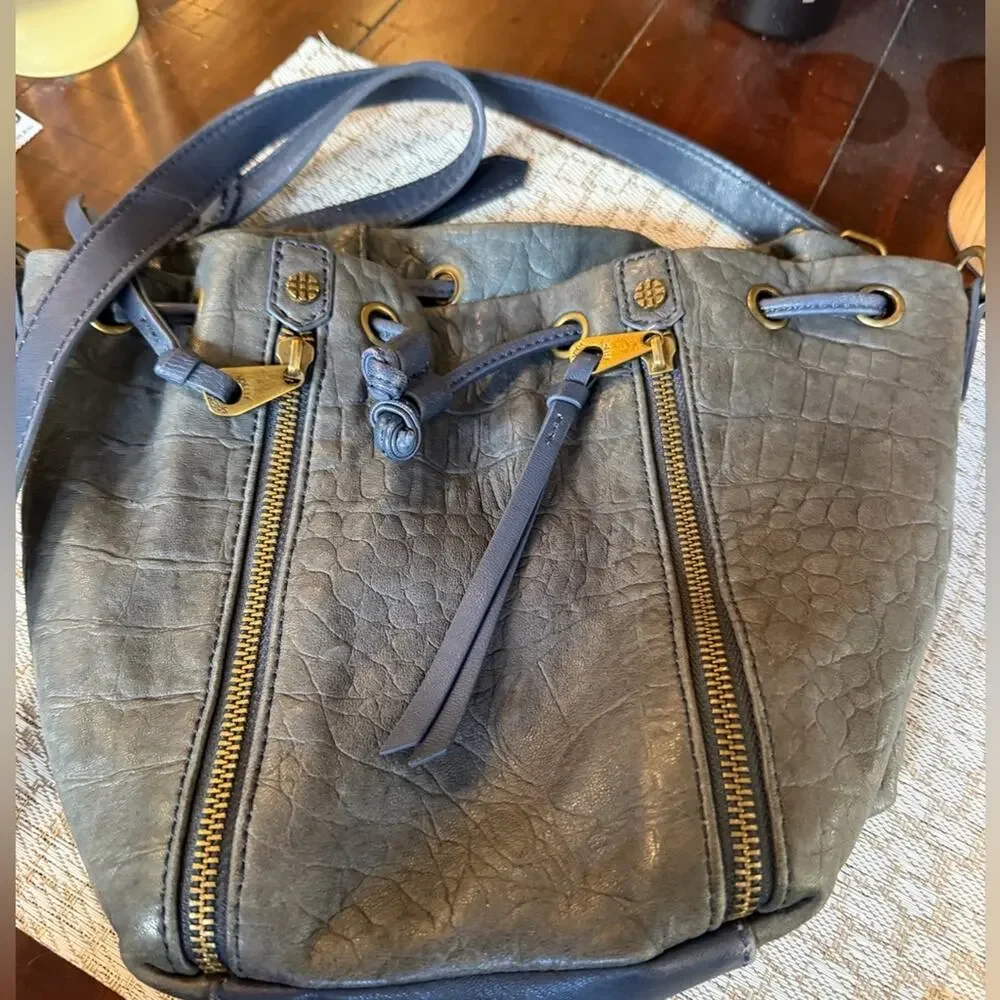 Joelle Hawkens Blue /gray Leather Bucket Bag
